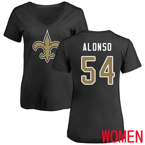 New Orleans Saints Black Women Kiko Alonso Name and Number Logo Slim Fit NFL Football #54 T Shirt